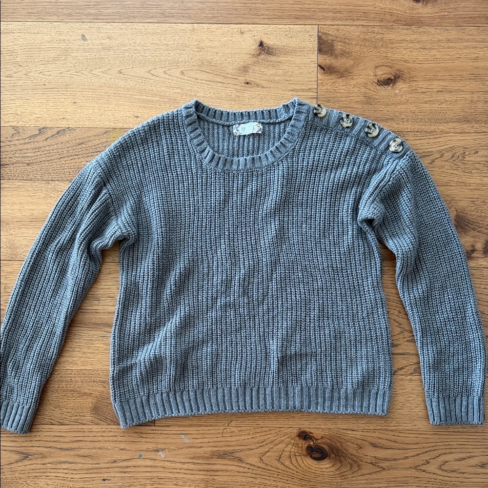 Pink Rose Gray Sweater with Button Accents